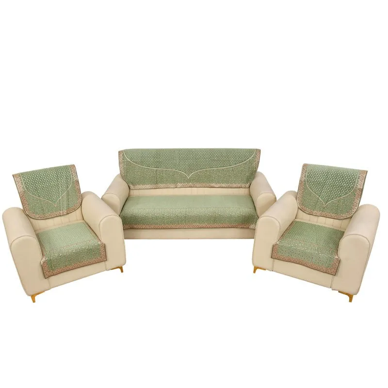 Petite Leaves Chenille Sofa Cover - Green media 9