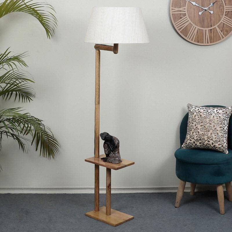Eartha Enya Wooden Floor Lamp With Shelf - Grey & Brown media 3