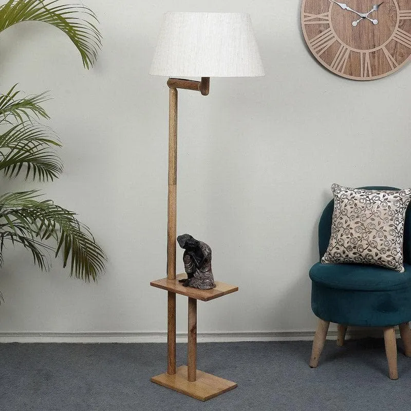 Eartha Enya Wooden Floor Lamp With Shelf - Grey & Brown media 3