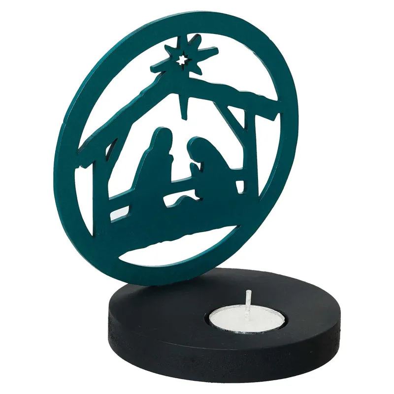 Manger Light Wood Christmas Tea Light Holder - Green media 6