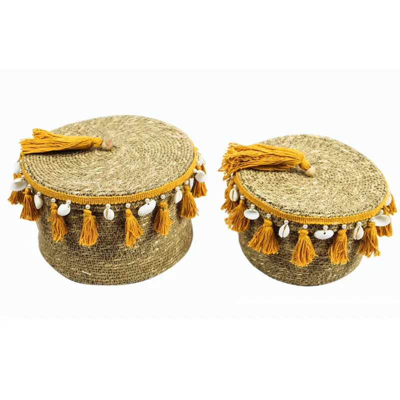 Nivasa Sea Grass Natural Fiber Storage Basket (Yellow/Beige) - Set Of Two media 6