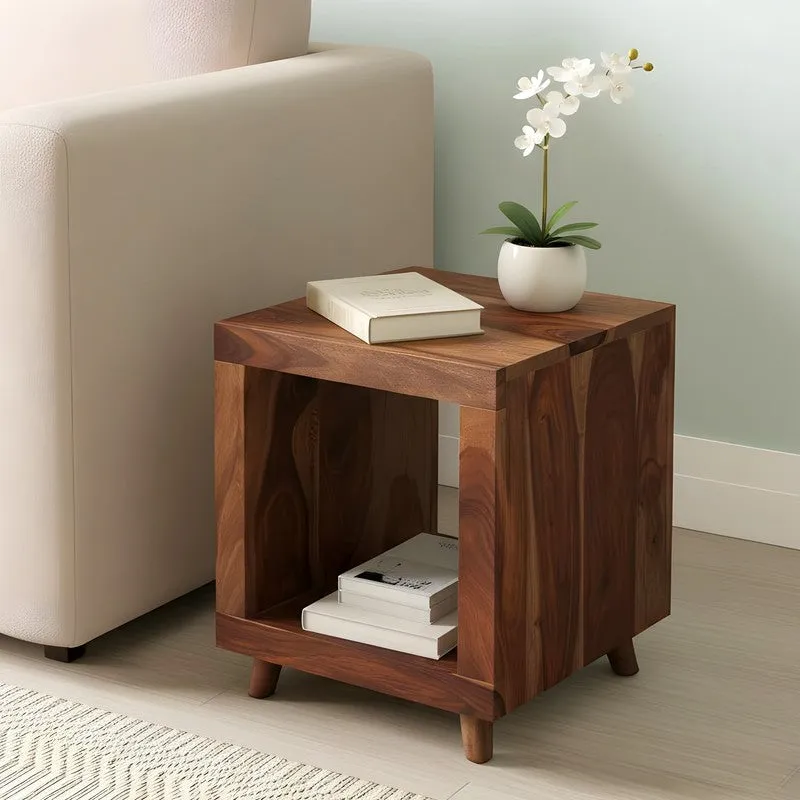 Qverox Sheesham Wooden Side & Bedside Table - Light Brown media 3