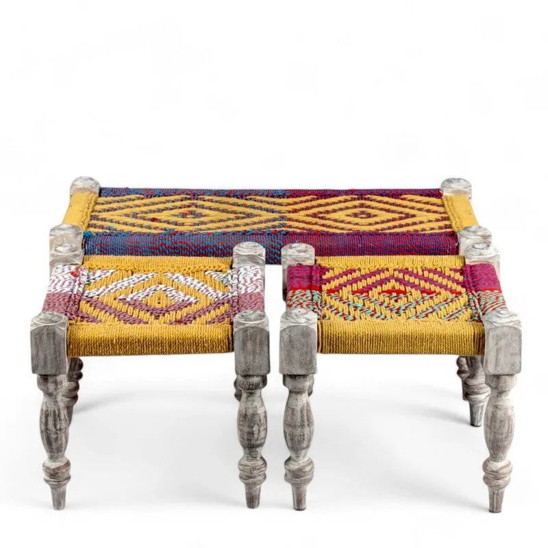 Fuvon Sheesham Wooden Bench with Stools (Multicolor) - Three Piece Set media 3