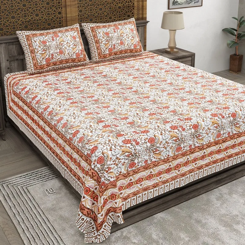 Formum Cotton Bedsheet (Rust,White) - 240 TC media 1