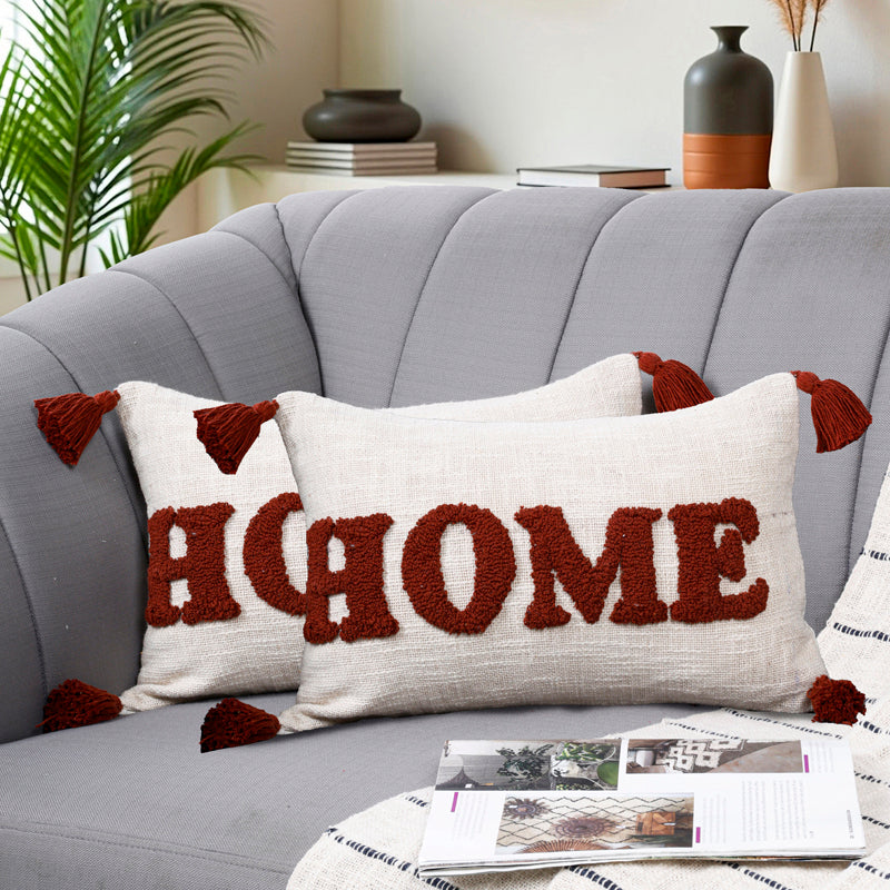 Home Tassle Tufted Cushion Cover Set (Maroon) - Set Of Two media 2