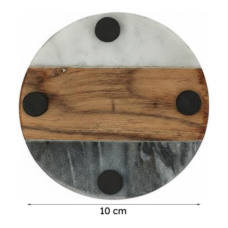 Darvos Boho Marble & Acacia Wood Coaster - Set Of Four media 8