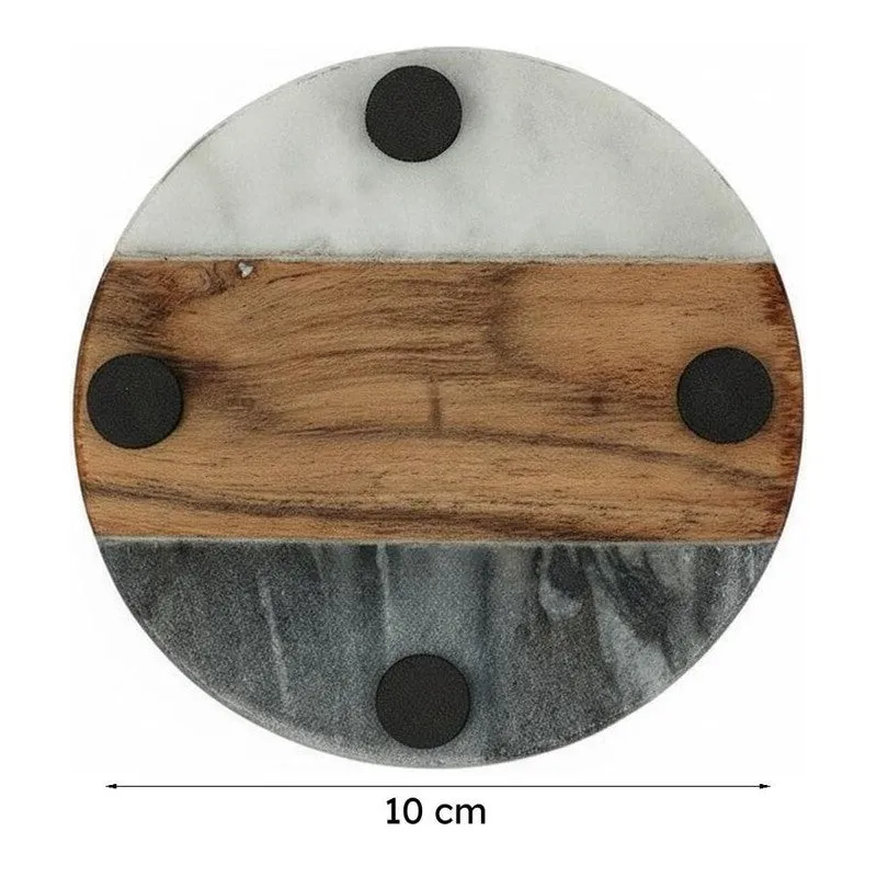 Darvos Boho Marble & Acacia Wood Coaster - Set Of Four media 8