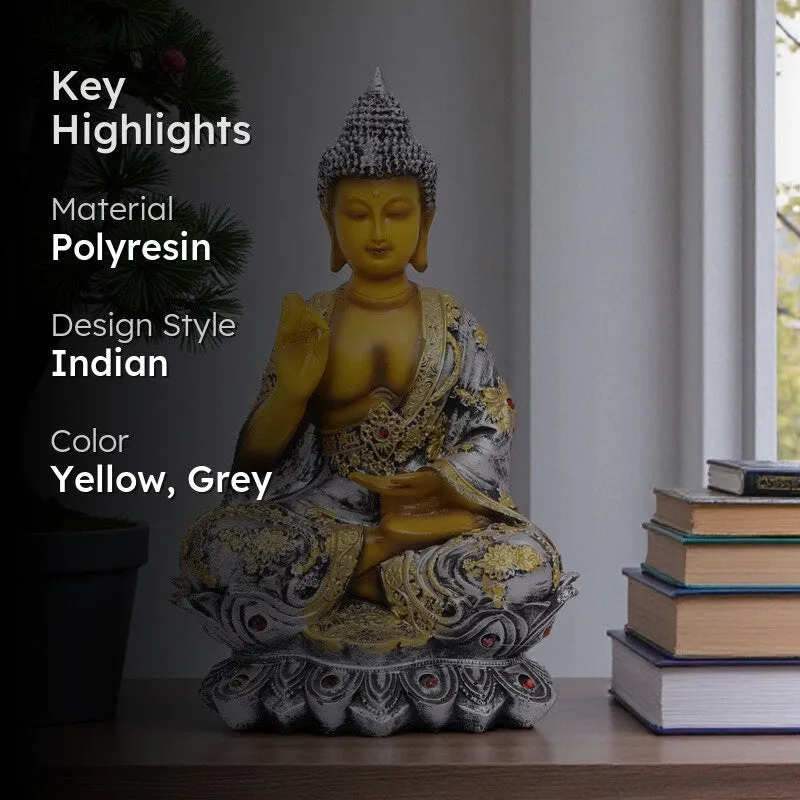 Solace Buddha Polyresin Idol (10 inches) - Silver media 2
