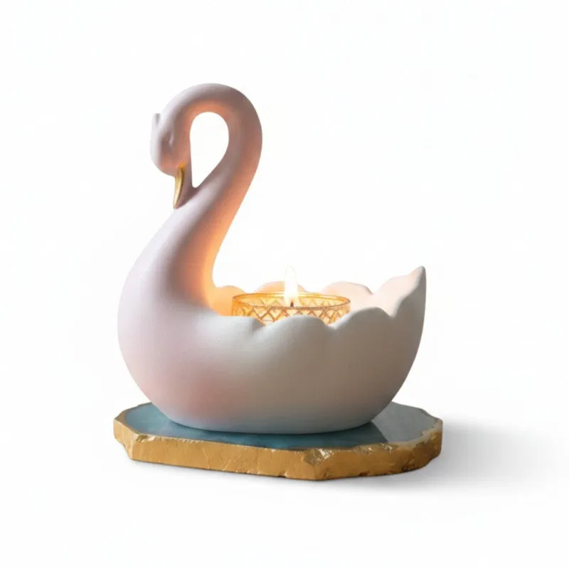 Swan Shaped Resin Tea Light Candle Holder - Blue media 6