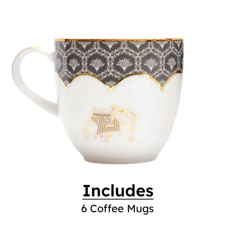 Gilded Legacy Pete 24k Gold Brushed Porcelain Coffee Mug (300 mL Each/Grey) - Set Of Six media 5