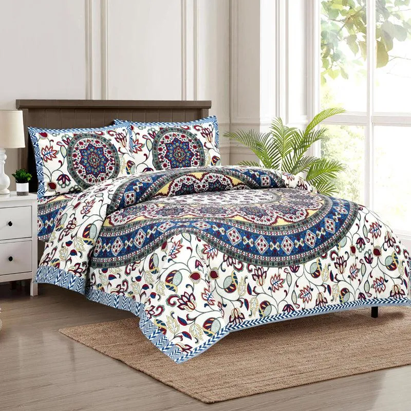 Niranja Ethnic Cotton Flat Bedsheet (Blue) - 160 TC media 7