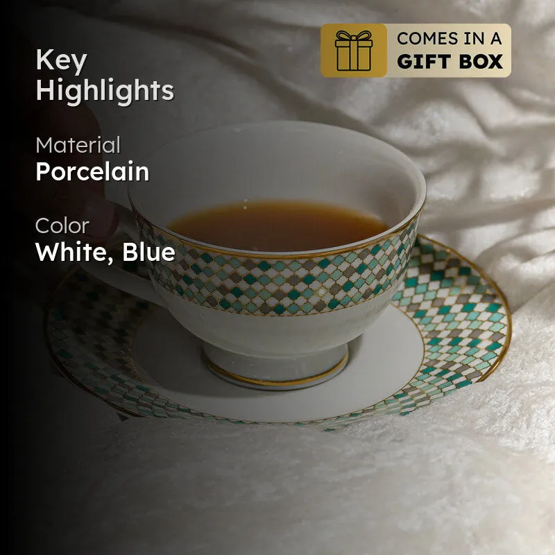 Christolite 24k Gold Brushed Porcelain Tea Cup & Saucer (280 mL) - Set of Six media 2
