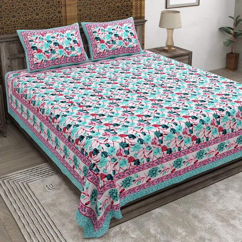 Rangon Cotton Bedsheet (Green,Pink) - 240 TC media 1