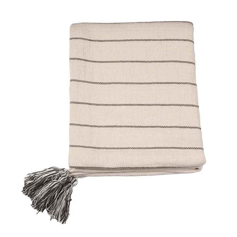 Thread Stripe Cotton Throw - Beige media 5