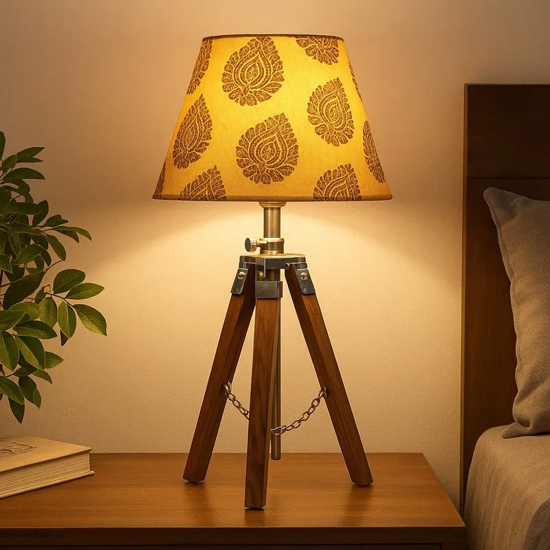 Vintage Tripod Metal Table Lamp - Yellow,Brown media 1