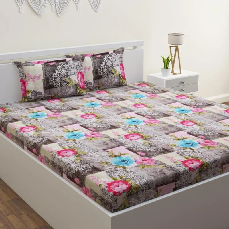 Ebba Floral Cotton Bedsheet (Grey) - 220 TC media 1