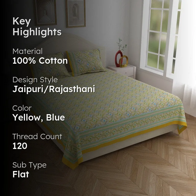 Desert Charm Cotton Bedsheet (Yellow,Blue) - 120 TC media 2