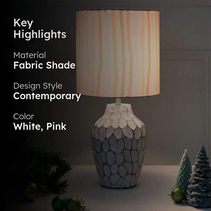 Candy Stripes Yvie Fabric Table Lamp - White,Pink media 2