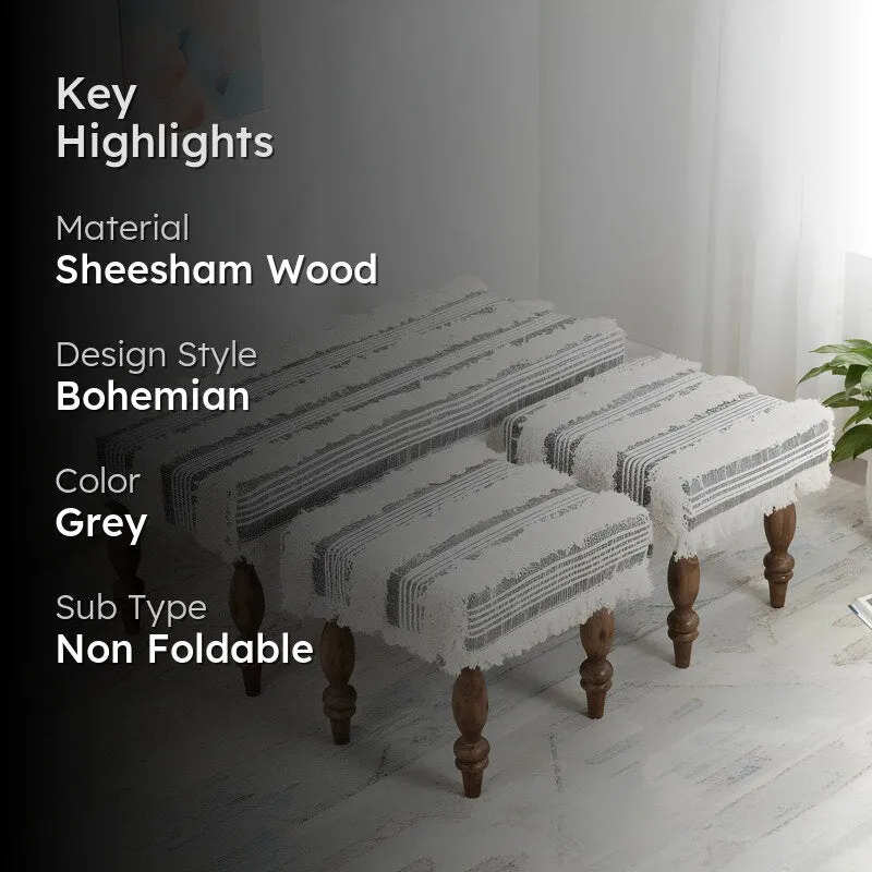 Cazro Sheesham Wooden Bench with Stools (Grey) - Three Piece Set media 2