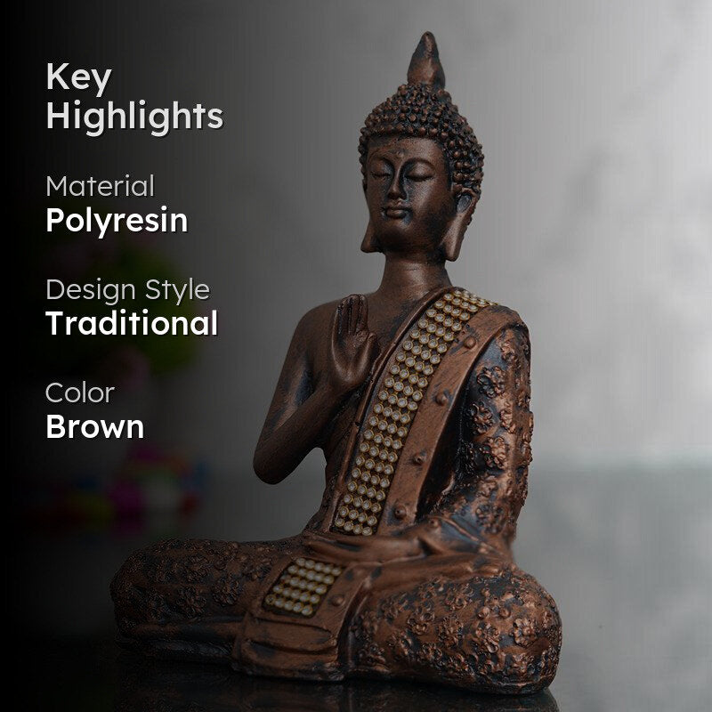 Buddha in Meditation Showpiece - Antique Brown media 2