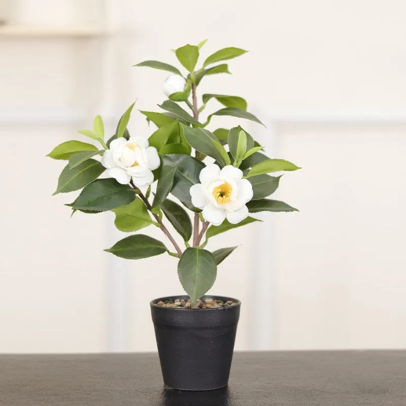 Artificial White Rose Flower Plant With Black Fiber Pot - 1.2 Feet media 3