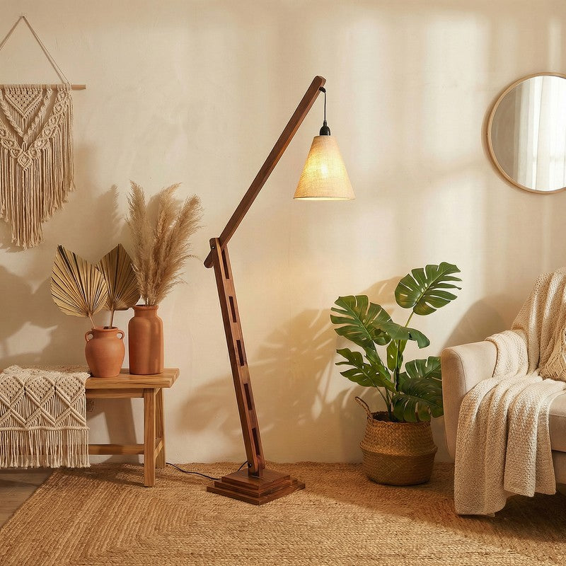 ConicalGlow Wooden Floor Lamp - Brown media 3