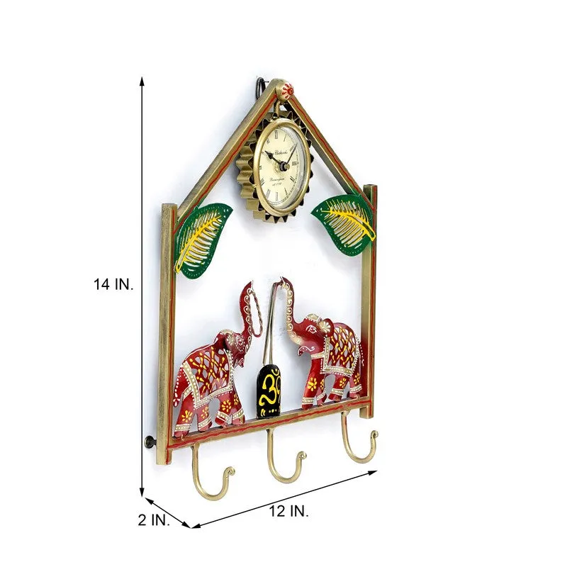 Elephant Utility Key Holder Metal Wall Clock media 6