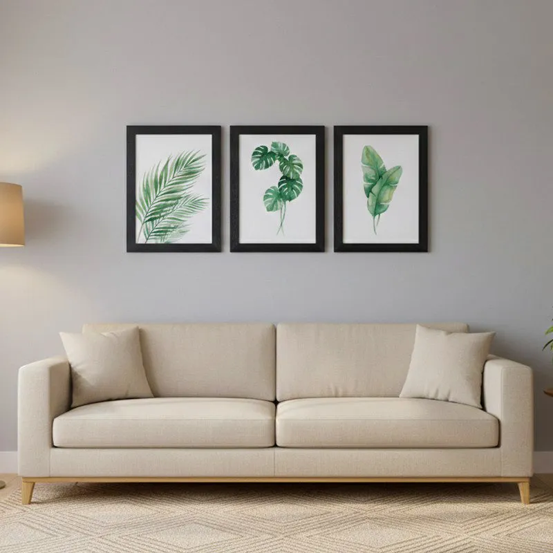 Minimalist Green Botanical Wall Painting With Black Frame - Set Of Three media 1
