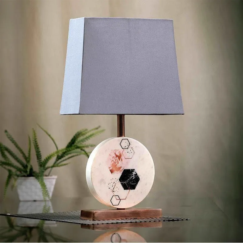 Hexa Marble & Copper Base Fabric Table Lamp - Grey,White media 3