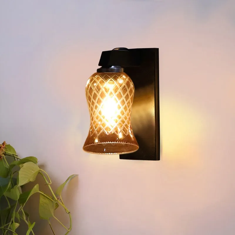 Crystal Lattice Wooden Base Glass Wall Lamp media 4