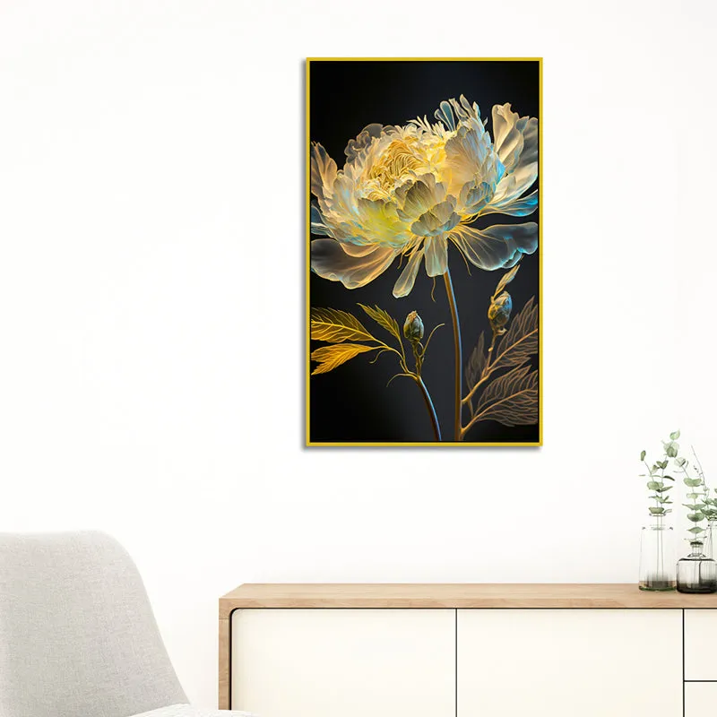 Midnight Flora Luminosa Floral Canvas Wall Painting With Frame - Gold media 5