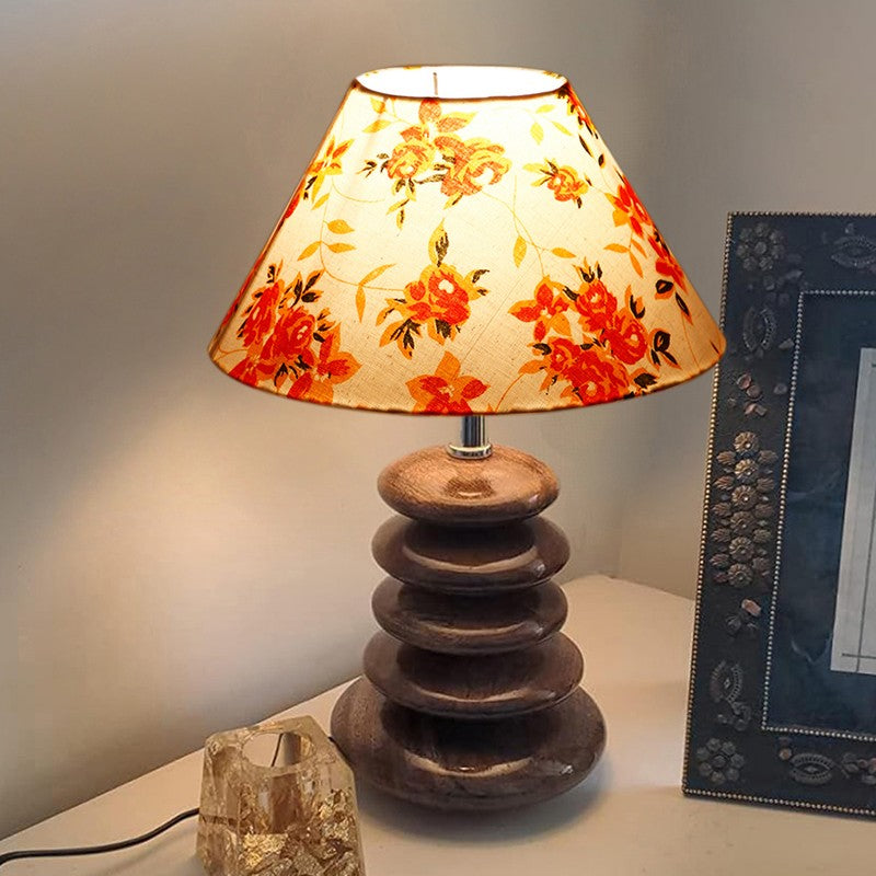Solvion Cotton Table Lamp With Wooden Base - Multicolor