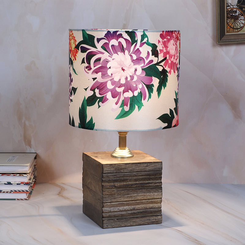 Miyabi Cube Printed Mango Wood Table Lamp - Multicolor