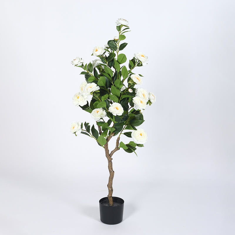 Amara Artificial Camellia Plant With Black Plastic Pot - 4 Feet media 4