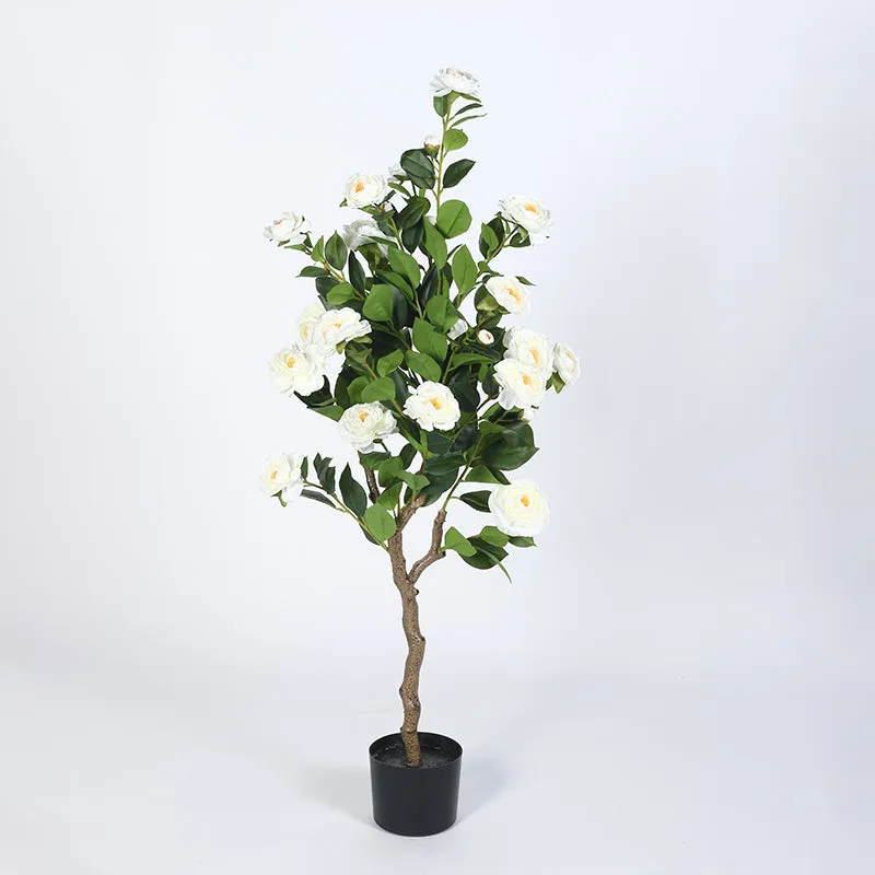 Amara Artificial Camellia Plant With Black Plastic Pot - 4 Feet media 4