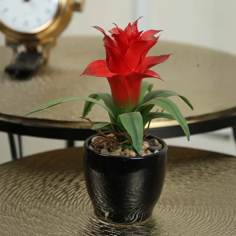 Artificial Small Ginger Lily Bonsai Plant With Ceramic Pot (Red) - 0.7 Feet media 1