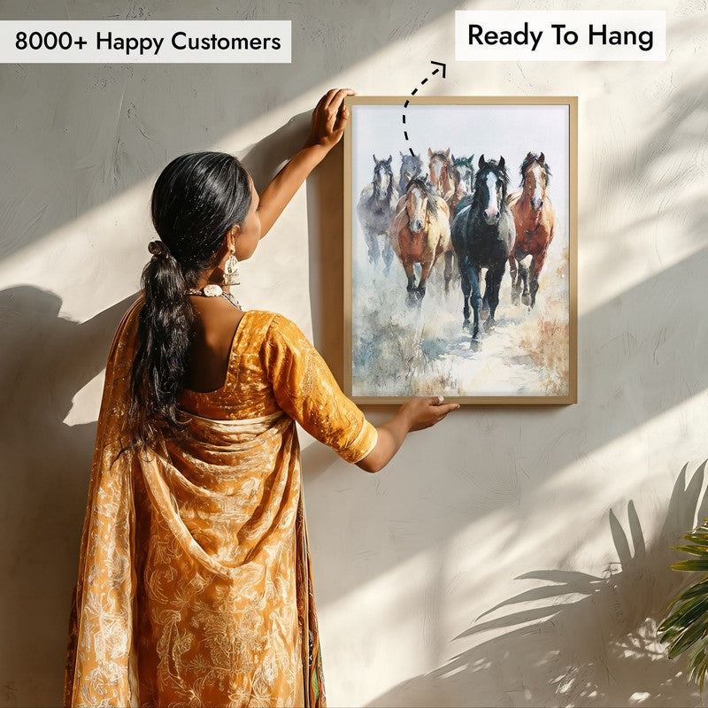 Running Horse Symphony Wall Painting With Brown Frame media 8
