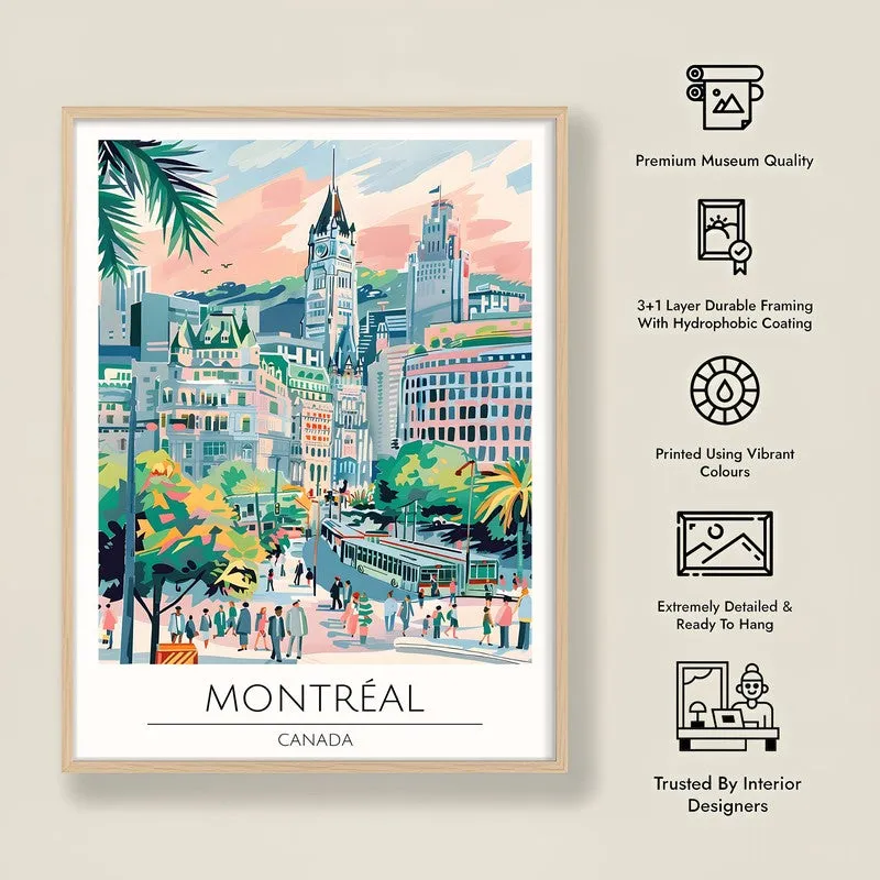 Vintage Montreal Framed Canvas Archival Canvas Wall Painting - Natural Brown Frame media 8