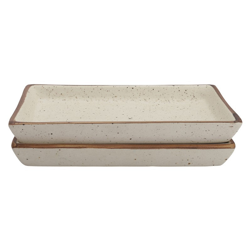 Brownline White Stoneware Platter (300 mL) - Set Of Two media 5