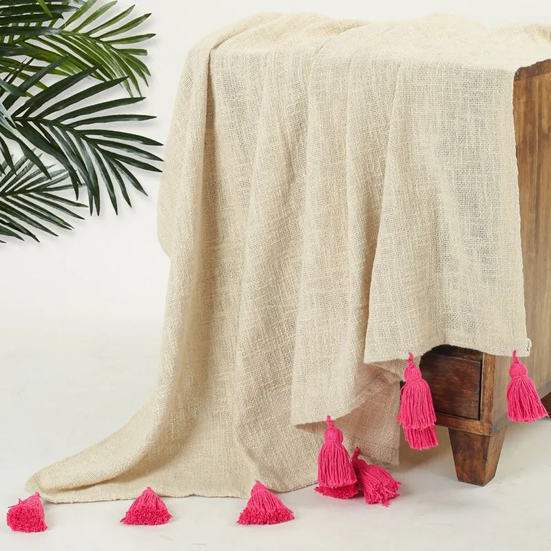 Tassura Tasselled Cotton Throw - Pink media 3