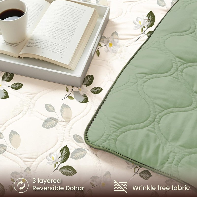 Urban Space Floral White,Green Glace Cotton,Microfiber Bedding Set (200 TC) - Four Piece Set media 7