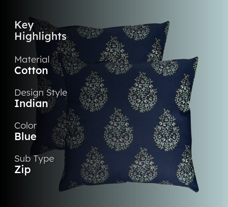 Mridulaa Printed Cushion Cover (Blue) - Set Of Two media 2