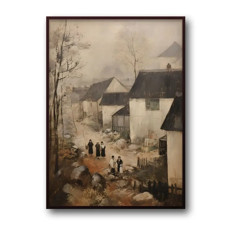 Winter Cottages Archival Canvas Wall Art - Black Frame media 5