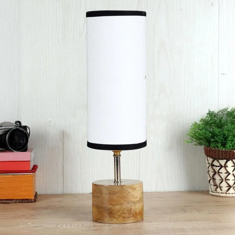 Rustic Wood & Fabric Table Lamp - White,Black media 3