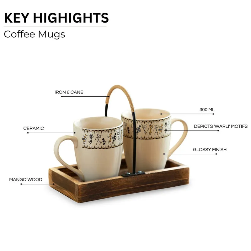Warli Ceramic Coffee Mug (300 mL Each) - Three Piece Set media 5