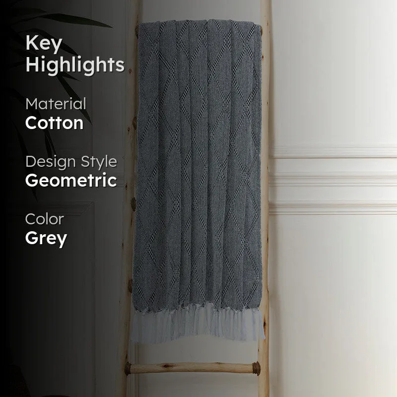 Aidra Geometric Cotton Throw - Grey media 2