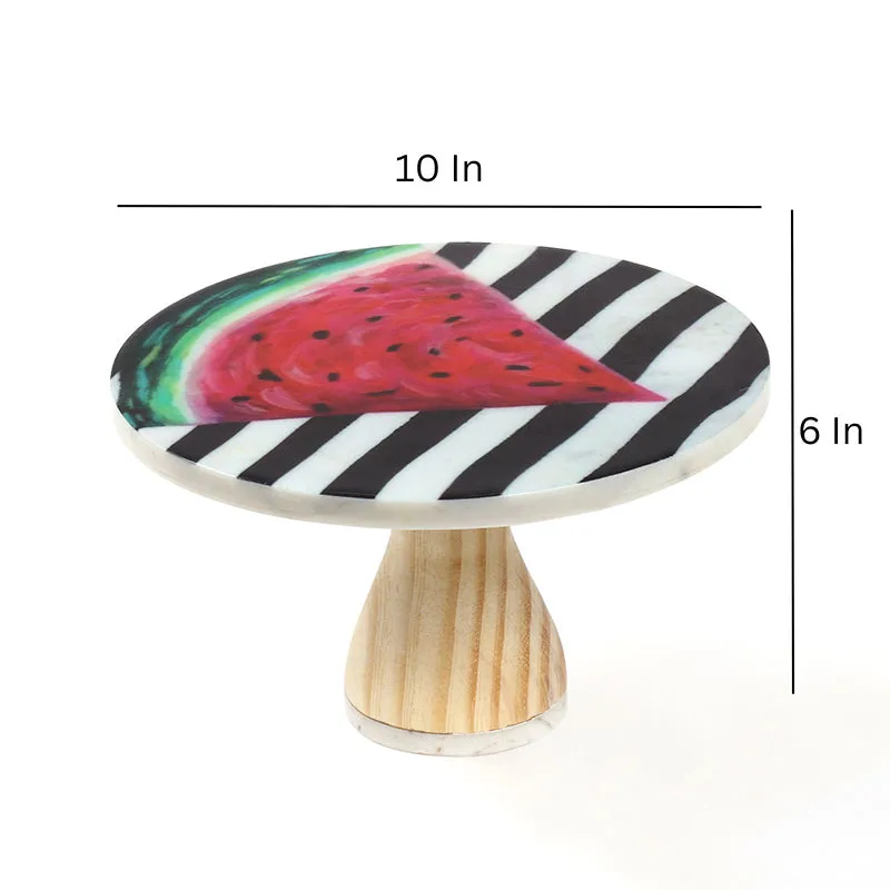 Watermelon Stripes Printed Marble & Wood Cake Stand media 5