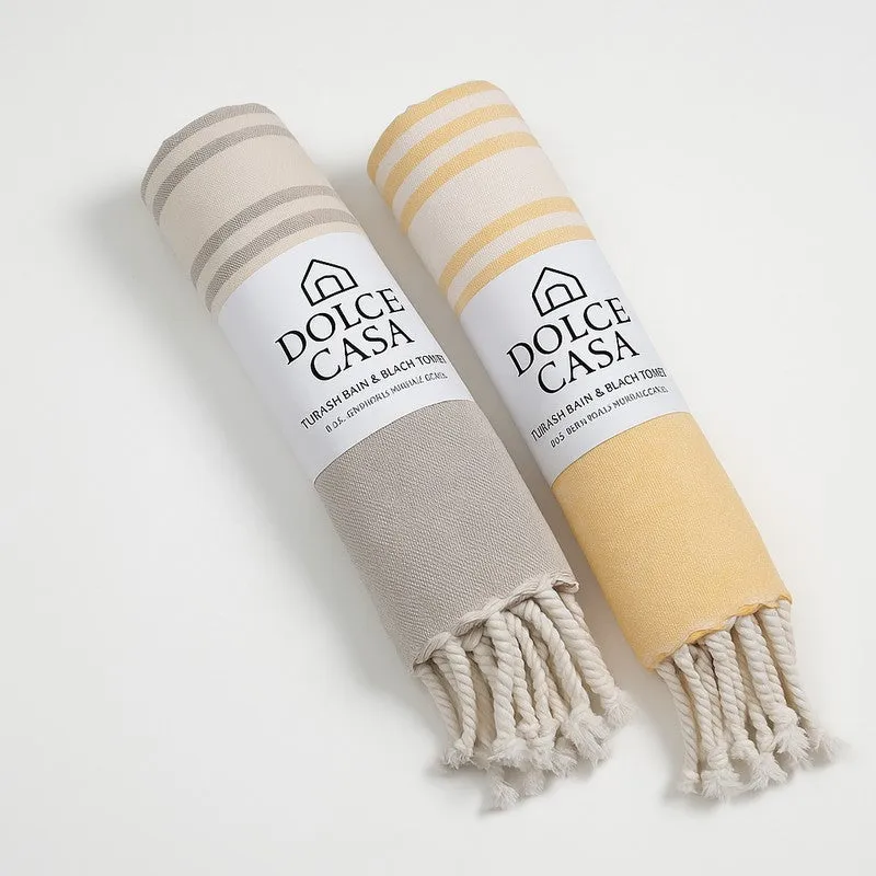 Loomera Striped Cotton Bath Towels (Yellow & Beige) - Set Of Two media 7