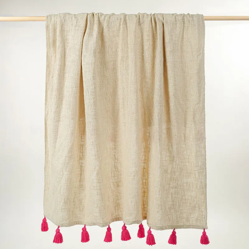 Tassura Tasselled Cotton Throw - Pink media 9