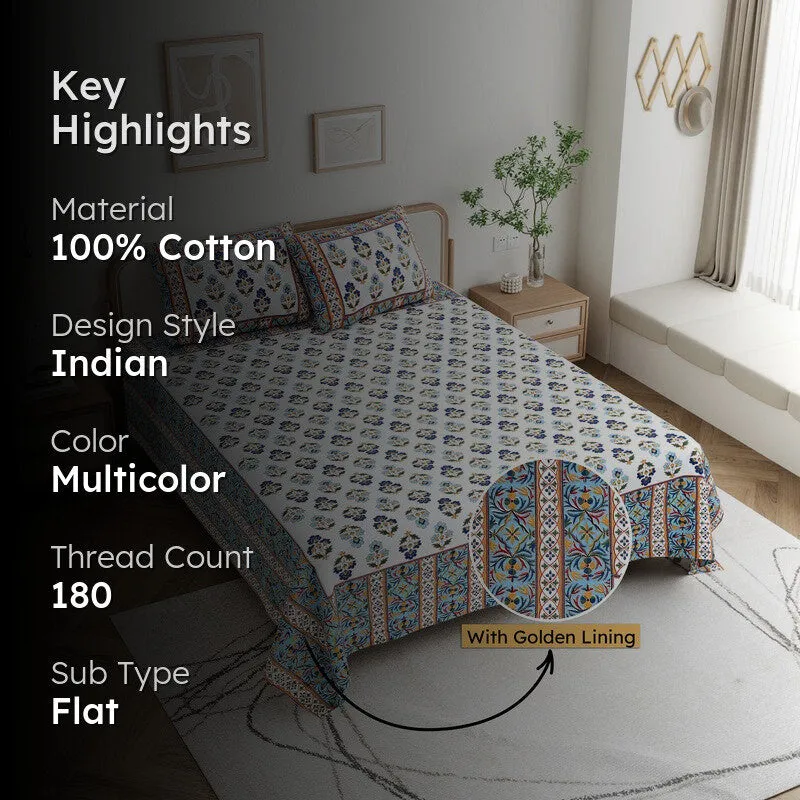 Shringar Cotton Bedsheet (Blue,White) - 180 GSM media 2